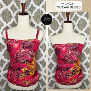Ocean Blues Red & Gold Ruched Side Adjustable Strap Tankini Top Size Large